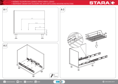 Starax S-2310 Ahşap Tablalı Bağımsız Teleskopik Raylı Çekmece 500 mm Antrasit - 4