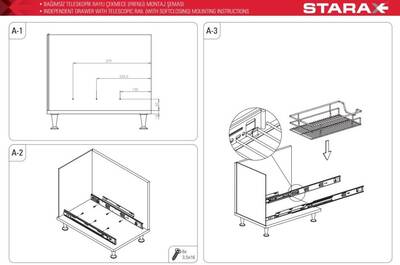 Starax S-2310-C Ahşap Tablalı Bağımsız Teleskopik Raylı Çekmece 500 mm Krom - 4