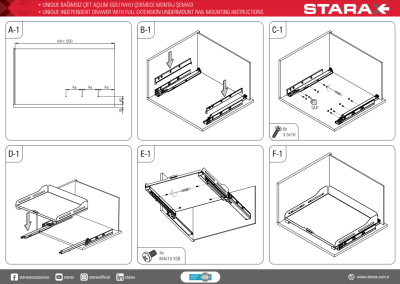 Starax S-2332-UB-A Unique Box Bağımsız Çift Açılım Gizli Raylı Çekmece 40cm - 4
