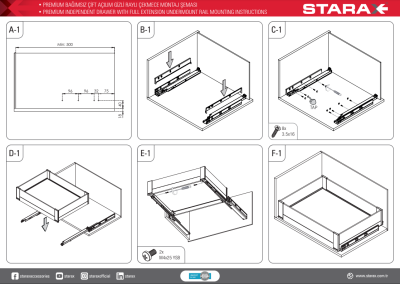 Starax S-2336-P-A Bağımsız Çift Açılım Gizli Raylı Çekmece 60 cm (Fr.) Premium - Antrasit - 4
