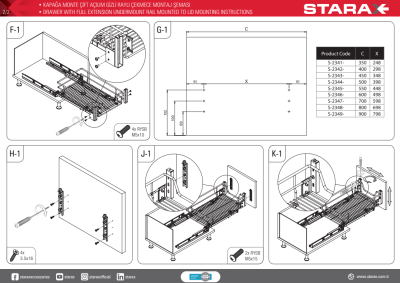 Starax S-2341 35cm Kapağa Monte Çift Açılım Gizli Raylı Çekmece - 5