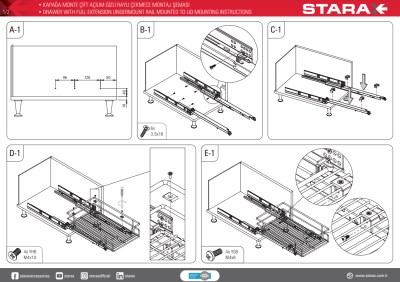 Starax S-2341 35cm Kapağa Monte Çift Açılım Gizli Raylı Çekmece - 4