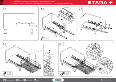 Starax S-2345-C Kapağa Mont. Çift Açılım Gizli Raylı Çekmece 55 cm Krom - 4