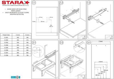 Starax S-2383 Kapağa Monte Çöp Kovası 50 cm fr Gri - 2