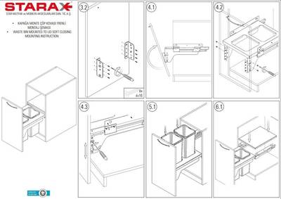 Starax S-2383 Kapağa Monte Çöp Kovası 50 cm fr Gri - 3