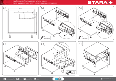 Starax S-2385- Kapağa Monte Çöp Kovası Frenli 60cm Antrasit - 4