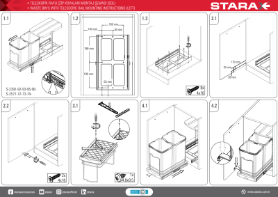 Starax S-2391-A Teleskopik Raylı Plastik Gövde Çöp Kovası 16+1 Lt Antrasit - 4