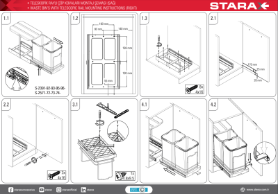 Starax S-2391-A Teleskopik Raylı Plastik Gövde Çöp Kovası 16+1 Lt Antrasit - 5