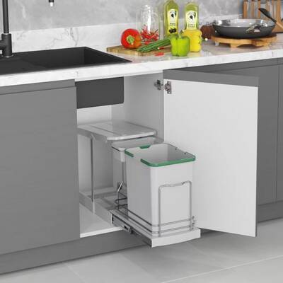 Starax S-2391 Teleskopik Raylı Plastik Gövde Çöp Kovası 16+1 Lt Gri - 1