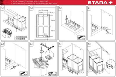 Starax S-2391 Teleskopik Raylı Plastik Gövde Çöp Kovası 16+1 Lt Gri - 3