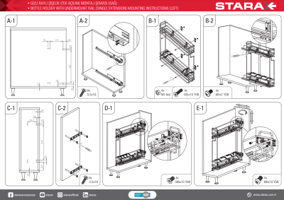 Starax S-2421-A Tandem Blum Raylı Şişelik Tek Açılım Sağ 15cm Antrasit - 4