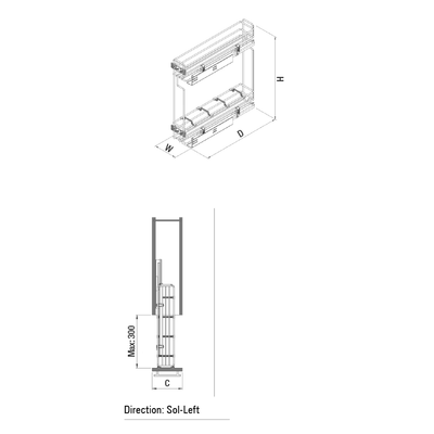 S-2422 Tandem Blum Raylı Şişelik Tek Açlılım Sol 15cm - 2