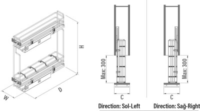 Starax S-2422-A Tandem Blum Raylı Şişelik Tek Açlılım Sol 15cm - 3