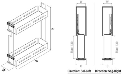 S-2441-UB-A Gizli Raylı Deterjanlık Çift Açılım Sol 16cm Unique Box Antrasit 20 cm kapak için - 3