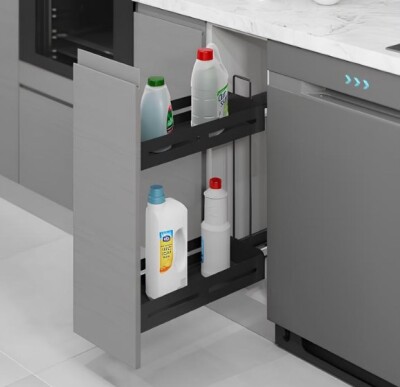 Starax S-2442-UB-A Gizli Ray.Kaymaz Yüzeyli Deterjanlık Çift Açılım Sağ 16 cm Antrasit 20cm kapak için - 1