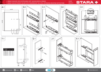Starax S-2442-UB-A Gizli Ray.Kaymaz Yüzeyli Deterjanlık Çift Açılım Sağ 16 cm Antrasit 20cm kapak için - 4