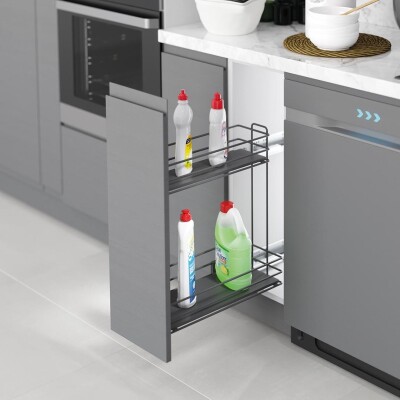 Starax S-2445-A Tandem Gizli Raylı (Çift Açılım) Deterjanlık 16/22cm Sol Antrasit - 1