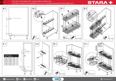Starax S-2445-A Tandem Gizli Raylı (Çift Açılım) Deterjanlık 16/22cm Sol Antrasit - 4