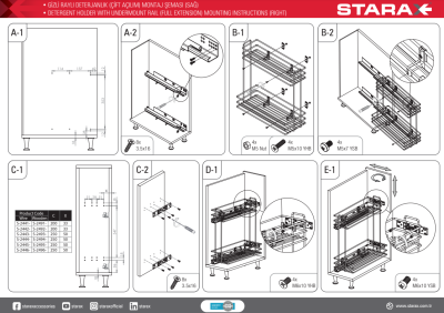 Starax S-2446-A Gizli Raylı (Çift Açılım) Deterjanlık Sağ 16/22cm Antrasit - 3