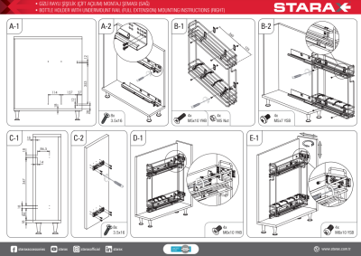 Starax S-2477-Ahşap Tablalı Gizli Raylı Şişelik Sağ Krom Çift Açılım - 4