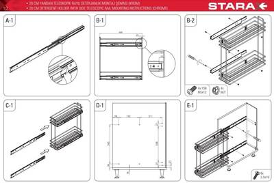 Starax S-2481 Ahşap Tablalı Telesk.Frenli Raylı Deterjanlık 16cm - 4