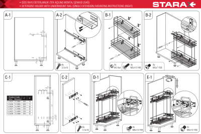 Starax S-2485 Ahşap Tablalı Gizli Raylı Dtrj. Sağ 16cm Antrasit - 4
