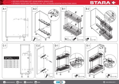 Starax S-2492-A Gizli Raylı Deterjanlık (Çift Açılım) Ahşap151 x 475 x 495 Antrasit - 3