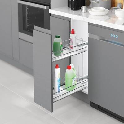 Starax S-2493-C Ahşap Tablalı Gizli Raylı Deterjanlık Çift Açılım Sol 22cm Krom - 1