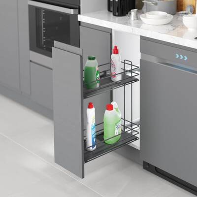 Starax S-2494-A Ahşap Tablalı Gizli Raylı Deterjanlık Sağ 22cm Antrasit - 1