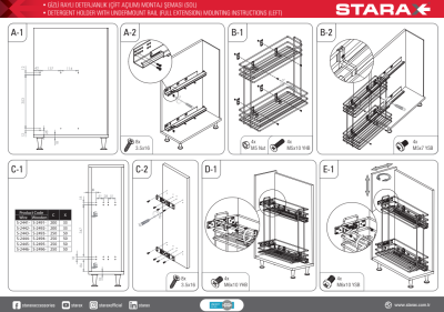 Starax S-2495-A Ahşap Tablalı Gizli Raylı Deterjanlık Çift Açılım Sol 16-22 cm Antrasit - 4