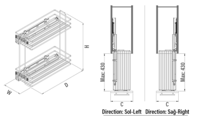 Starax S-2496-C Ahşap Tabanlı Gizli Raylı Deterjanlık (Çift Açılım) Sağ 25cm - 3