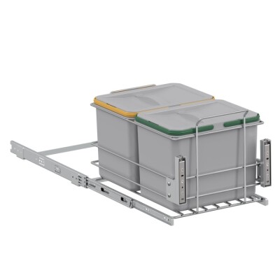 S-2581-G Kapağa Monte Tls. Raylı Zemin Bağlantılı Çöp Kovası 12+12 LT Gri - 2
