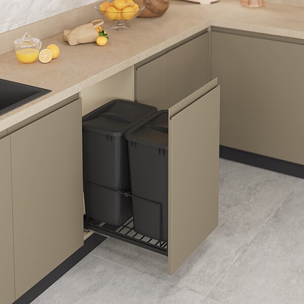 Starax S-2594-A Zemin Bağlantılı Gizli Raylı Çöp Kovası 35+35 Litre 45cm - 1