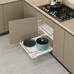 Starax S-2615-C Ahşap Tablalı Bağımsız Çift Açılım Gizli Raylı Çekmece 55cm Krom - Starax