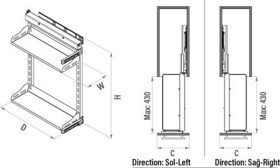 S-2791-UB-A Yandan Gizli Raylı Ünite (90 Derece) Sol 305mm Unigue Box Antrasit - 3