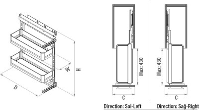 S-2794-P-A Premium Yandan Gizli Raylı Ünite (90 Derece) Antrasit - 3