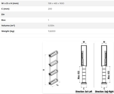 S-2929-A Çift Açılım Gizli Raylı 4 spt. Şişelik 20 cm Sol Antrasit - 3