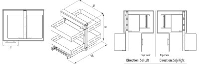 S-3007- UB.A Bağımsız Körköşe Mekanizması 45cm. Unigue Box- Antrasit - 3