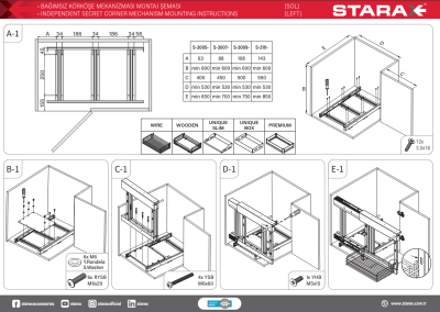 Starax S-3009-UB-A Bağımsız Körköşe Mekanizması 50 cm Unique Box Antrasit - 4