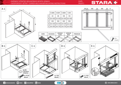 Starax S-3009-UB-A Bağımsız Körköşe Mekanizması 50 cm Unique Box Antrasit - 5