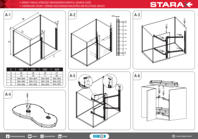 Starax S-3014-A Döner Tablalı Körköşe Mekanizması Sağ 45 cm Antrasit - 3