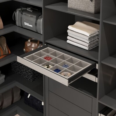 S-6423-A Leather Touch Gizli Raylı Bölmeli Çekmece - 900 mm - Antrasit - 1