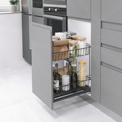 Starax S-2192-A Zemin Bağlantılı Gizli Raylı Tezgah Altı 2 Sepetli Ünite 30cm Antrasit - 1