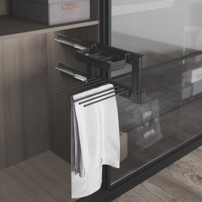 Starax S-6725-A Yan Bağlantılı Gizli Raylı Alüminyum Fonksiyonel Pantolonluk - Sağ - Antrasit - 1