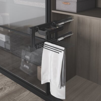 Starax S-6735-AYan Bağlantılı Gizli Raylı Alüminyum Fonksiyonel Pantolonluk - Sol - Antrasit - 1