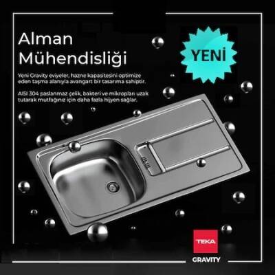 Teka Gravity 45 E-XN 1B 1D Tek Hazneli Paslanmaz Eviye - 6